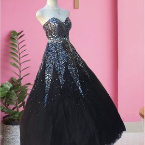 DANCING QUEEN Strapless Bell Gown Maxi Dress Embellished Sequins Corset  Blk XS